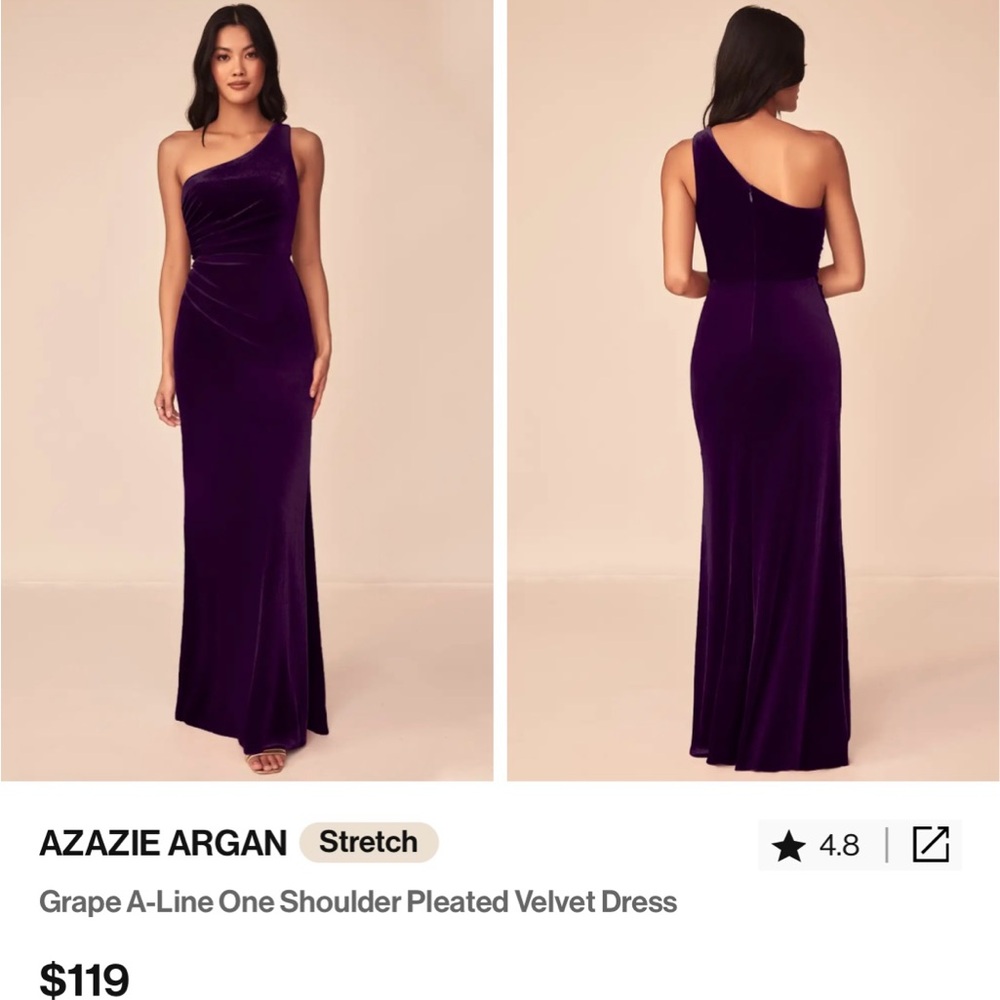 Azazie Asymmetrical Purple velvet One Shoulder Gown